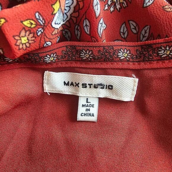 Max studio womens Sz L burn orange floral V neck Smocked maxi dress - Picture 7 of 8